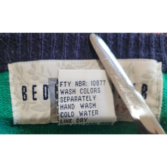 BEDFORD FAIR Womens Blue Silk Turquoise Cardigan Sweater Medium Striped V-Neck - Picture 9 of 9